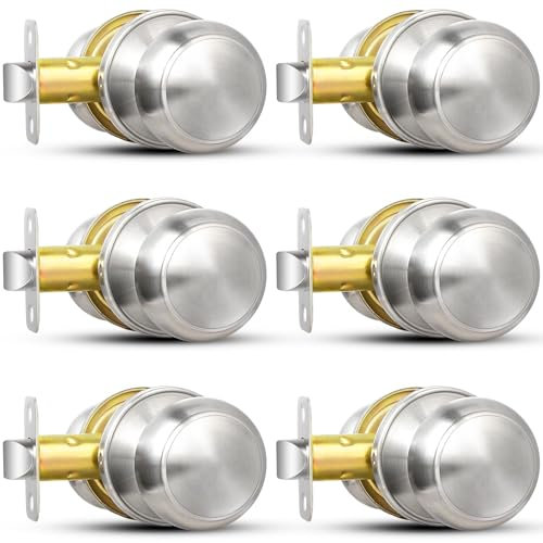 Sopoby Brushed Nickel Door Knob, 6 Pack Round Keyless Doorknobs Interior/Exterior Lockset, Passage Locking Door Knobs for Bedroom/Bathroom, Modern Design Door Hardware