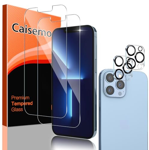 Caisemo 2+2 Pack Tempered Glass Screen Protector for iPhone 13 Pro 6.1'' with Camera Lens Protector,9H Hardness, Anti Scartch
