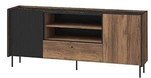 MINIO go for it - Kommode PERETO 16, Kommode 180 cm, mit Schublade und Zwei Türen, Sideboard, Farbe: Walnuss Warmia/San Sebastian/Schwarz Matt
