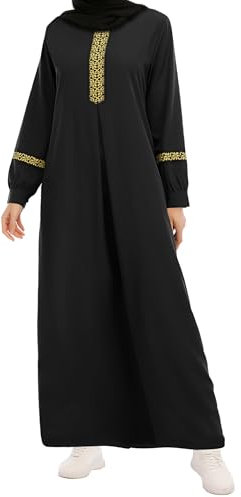 WSPLYSPJY Abaya mit Reißverschluss, bedruckt, für Frauen, muslimische mit Hijab, Mädchen, islamisches Kleid, Übergröße, Gebetskleidung, Schwarz, Large