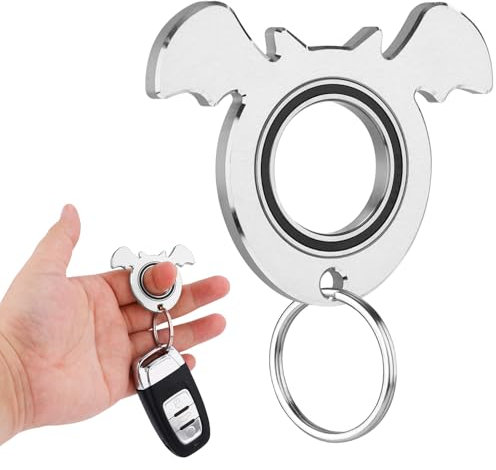 Schlüsselanhänger Spinner, Fledermausform Metall Drehender Schlüsselanhänger Karambit Schlüsselanhänger Zappel-Schlüsselring Spielzeug Geschenk für Erwachsene Männer Frauen Kinder (Silber)