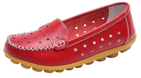 Scarpe da donna estive in pelle cava casual comode leggere antiscivolo antiscivolo su scarpe da mamma stivali corti, Rosso, 40 EU