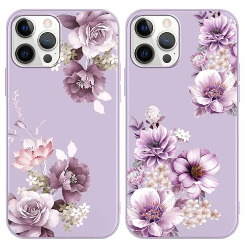 Yoedge 2 × Cover per iPhone 12 Pro Max 6,7 - Custodia Fiori Fiore Viola per Telefono in Trasparente con Aesthetic Motivi Design, Custodie per Cellulare in Silicone per iPhone 12 Pro Max Case