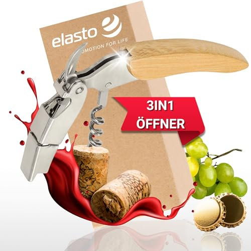 Kellnermesser 3in1 'Elite' - Weinöffner aus Edelstahl mit Bambus-Griff - Profi Korkenzieher, Folienschneider & Kapselheber - Geschenkidee für Männer & Weinliebhaber, Farbe:silber