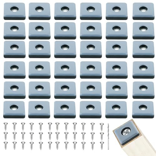 URHRHU 36 X Teflongleiter zum Schrauben, 25 x 25mm Teflon Möbelgleiter Rechteckig, Möbelgleiter für Schwere Möbel Quadrat Effektiver Schutz Teppichgleiter PTFE für Möbel und Böden