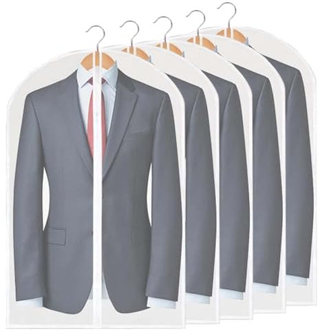 SHUOHONG 5 Pezzi Custodie per Abiti con Cerniera, 60 x 80 cm Buste per Vestiti, Impermeabile Copriabiti Antipolvere, Copri Abiti da Armadio, Copriabiti da Armadio per Smoking, Giacca (A)