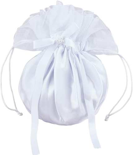 craspire Schleife Hochzeitstaschen Brauttasche Weiß Floral Brautjungfern Satin Verzierte Tasche Geldbeutel Handtasche Satintaschen Satin Dolly Bag Kordelzug Aufbewahrungstaschen Hochzeitsdekoration