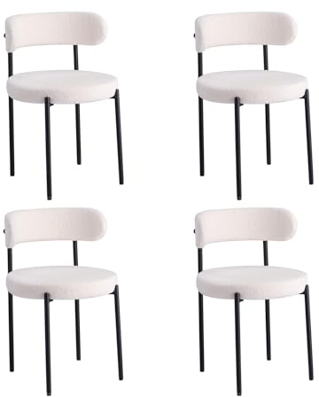 DEYARNA HOME 4er Set Esszimmerstühle, Moderne Küchenstühle mit Metallbeinen und Gebogener Rückenlehne, Runde Polsterstühle für Esszimmer, Küche, Wohnzimmer, Schlafzimmer, Café (Weiß)