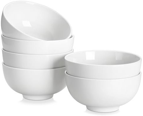MALACASA Serie REGULAR, 6 Tazones para Cereales de Porcelana Blanca de 780 ml, Tazones Redondos para Desayuno (15,2 cm), Ideales para Sopas, Ensaladas y Arroz