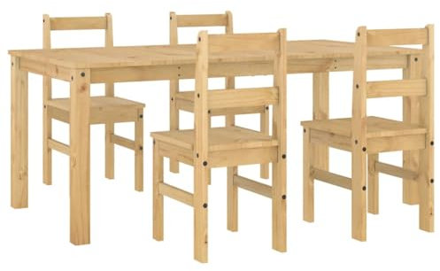 vidaXL 5-TLG. Essgruppe Panama Massivholz Kiefer, Esszimmergarnitur, Tischgruppe, Esszimmerset, Esstischgarnitur, Sitzgruppe, Tischset, Essgarnitur