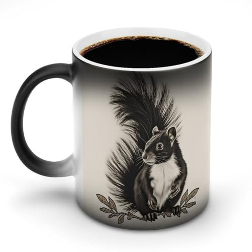 HETVBNS Tasse thermochromique en céramique de 355 ml avec motif de moufette - Tasse à café amusante et magique - Changement de chaleur - Cadeau fantaisie pour la famille, les amis, un anniversaire de