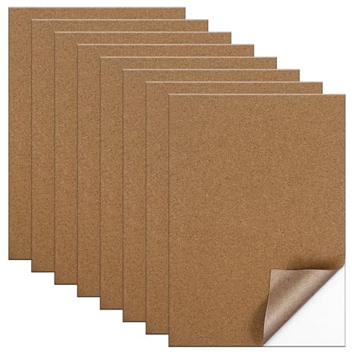 Lot de 8 plaques de liège 1 mm - Autocollants - En liège - Tapis en liège - Dessous de verre - Plaques en liège pour le mur - Pour sols faits à la main - Dessous de verre - 29,7 x 21 cm