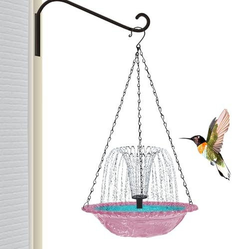 Fierudeng Baño De Pájaros con Fuente | Fuente De Agua con Energía Solar - Decoración De Jardín Colgante para Amantes De La Naturaleza Y Vida Silvestre En Patio Terraza O Exterior