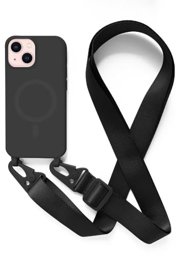 2NSPDRGNI Crossbody Case Compatible with iPhone 13 Mini,Wireless Charging Shell with Adjustable Neck Cord Lanyard Strap,Black