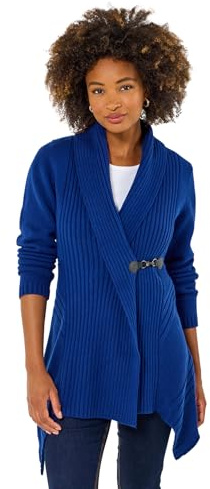Joe Browns Women's Asymmetric Shawl Collar Buckled Cardigan, Regular, Blue