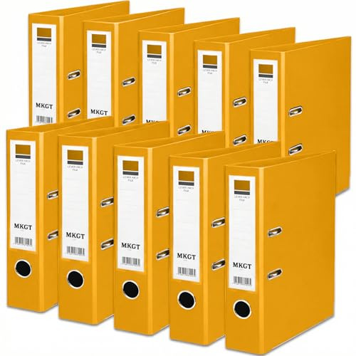 MKGT A4 Lever Arch File 75mm Spine – Heavy Duty Metal Lever Arch Mechanism, Strong Ring Binder Folder with Thumb Hole & Spine Label for Office, School & Home Filing (Yellow, Pack of 10)