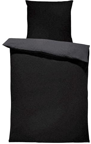 one-home Winter Bettwäsche Doubleface Uni Wende kuschelig flauschig warm weich Fleece, Größe:2 teilig 135x200 cm, Farbe:schwarz/anthrazit