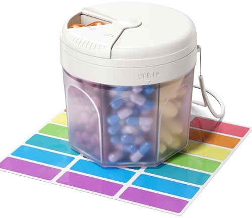 Betife Pill Organiser, Pill Dispenser with 7 Large Compartments, Portable Pill Bottle Box with Wide Opening for Easy Use, Tablet Organiser Anti-Mix Pills Organizer for Travel,（White）