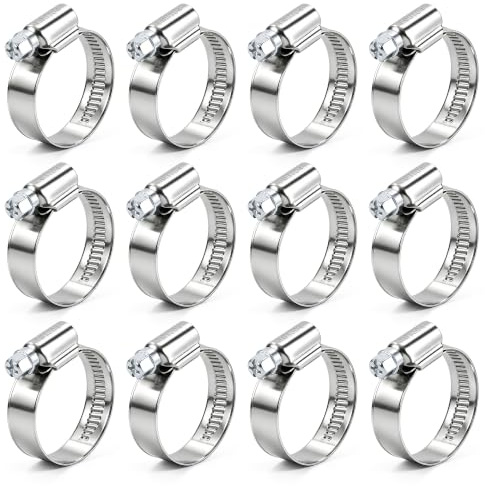 HOZENPRO Abrazaderas de manguera de 25 a 40 mm, 12 unidades, acero inoxidable 304, ajustables, abrazaderas de manguera, inoxidables para uso industrial automotriz y marítimo (25-40 mm)