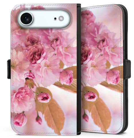 Custodia a portafoglio compatibile con Apple iPhone Air Custodia per cellulare di similpelle nera Cover a libro Fuori di ciliegia Petali Fioritura