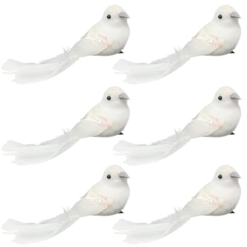 6 Stück Weihnachtsbaumschmuck Deko Vogel,Künstliche Weihnachtsfedern,Künstliche Vögel Mit Feder,Kunststoff Vögel Mit Clip Für Weihnachten,Ornamente Für Weihnachtsbaum,Basteln,Kränze (Weiß)