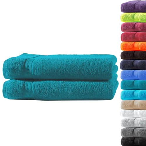 Loomiva 2er Set Premium Qualität Frottier Duschtücher | 500g/m² | 100% Baumwolle | Extra Weich | Öko-TEX Standard 100 | 70x140 cm | Petrol