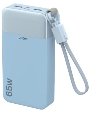 JUOVI Power Bank 20000mAh 65W Caricatore Portatile con Cavo Rimovibile | Ricarica Rapida con 4 Porte Display LED Batteria Esterna per MacBookAir iPad Tablet iPhone Samsung Steam Deck