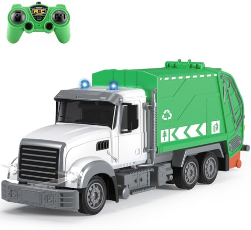 Khcnum RC Garbage Truck Toy 6 Channel Remote Control Waste Management Garbage Truck with Lights, Kids Recycling Trash Toys, Excellent Xmas Gifts for Boys Girls 3-8