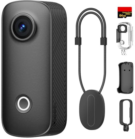 SJCAM C100 Pro 4K/30fps POV Camera with 64GB Card, 5G WiFi 32g Wearable Camera, 1/3 CMOS | f/2.5 Video Cam, 30M Waterproof Thumb Action Camera, Magnetic Hand-Free Mini Body Camera for Vlogging, Black