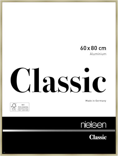 nielsen Bilderrahmen, 60 x 80 cm, Aluminium, Gold matt, Posterrahmen zum Aufhängen im Hoch- & Querformat, Echtglas, Classic