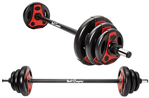 Bad Company Aerobic Langhantel-Set I Hantelset mit Langhantelstange, Hantelscheiben und Klappverschlüssen 19 kg I Schwarz/Rot mit Griff
