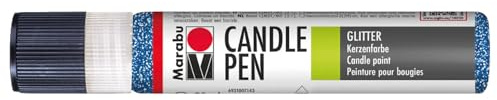 Marabu 18050009594 - Candle Pen Glitter Saphir, Kerzenpen, cremig, weiche Wachsmalfarbe, auf Wasserbasis, lichtecht, geruchsneutral, wetterfest, kinderleichte Kerzendeko, 25 ml