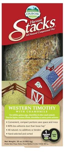 Oxbow Harvest Stacks, Western Timothy Hay with Chamomile, Guinea Pig Hay, Small Pet Bunny Supplies, Western Timothy for Rabbits, Guinea Pigs, Chinchillas, Hamsters & Gerbils, 35 oz.