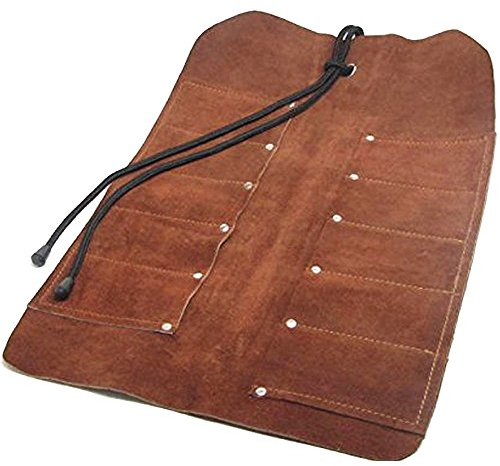 UJ Ramelson Tool Roll Holder, Durable Rollable Roll-up Hanging Pocket Pouch for Chisels, Hammers, Gouges, and more (12 Pocket, Leather)