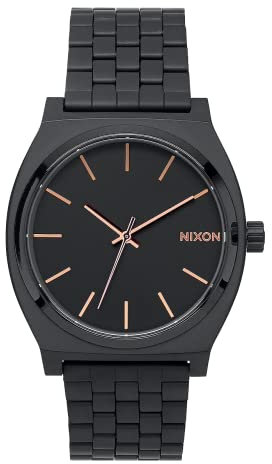 Nixon Time Teller Herrenuhr Analog Quarz mit Edelstahl Armband All Schwarz / Rose Gold