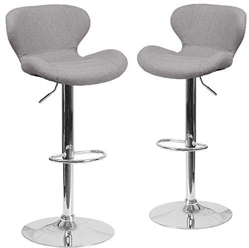 Flash Furniture Denville Barhocker aus Stoff, höhenverstellbar, mit gebogener Rückenlehne und Chromfuß, Grau, 2 Stück