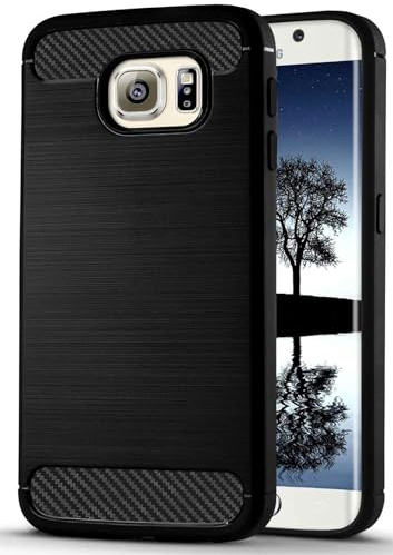 ONEFLOW® Schutzhülle im Edelstahl-Design passend für Samsung Galaxy S6 Edge | Carbon + Gebürstete Aluminium Optik - aus TPU, Schwarz