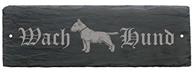 Schiefer wetterfestes Schild WACHHUND Bullterrier - Türschild Hund 22 x 8 cm