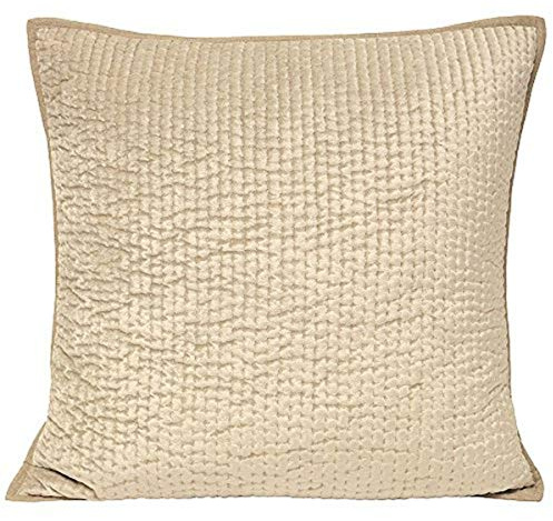 Riva Paoletti Brooklands Luxury Polyester Filled Cushion - Champagne Cream - Velvet Feel Quilt Design - Piped Linen Border - Decorative Tie Fastenings - 55 x 55cm (22 x 22 inches) - Designed in The UK, Synthetic
