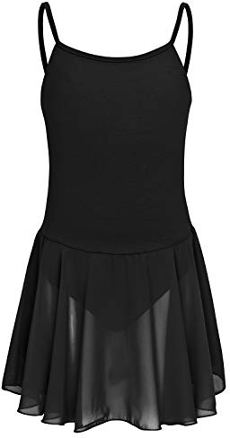tanzmuster ® Ballettkleid Mädchen ärmellos - Maggie - aus weicher Baumwolle mit Chiffon Röckchen Ballettbody fürs Kinder Ballett in schwarz, Größe:140/146