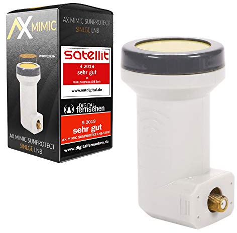 AX digitaler Single LNB Mimic Sun Protect (kälte- & hitzebeständig -35°C~70°C) LTE-Filter, 1 Teilnehmer, 0.1dB, 1fach, Full HD, 4K UHD, 3D, Kontakte vergoldet, Wetterschutz ausziehbar, 67dB