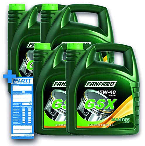 FANFARO 4X 5L 15W-40 Motoröl GSX - API SG/CD - Hochwertiges Mineralöl - Benzin- und Dieselmotoren (20Liter)