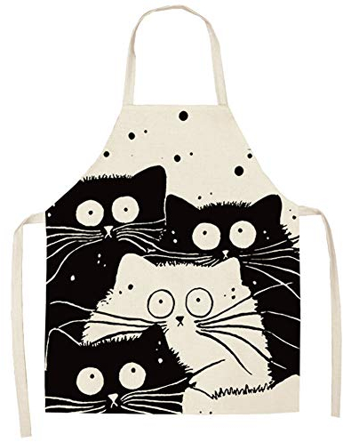 AMOYER Küchen-schürze Baumwolle Leinen Schürzen Reizende Katze Gedruckt Ärmel Männer Frauen Schürze Küchenzubehör 1pc Zufall Stil