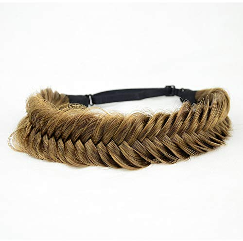 BOBIYA breites Fischschwanz-Haarband aus Kunsthaar, geflochten, klassisch, grob, elastisches Stretch-Haarteil, für Damen und Mädchen, Schönheitsaccessoir (Lehmfarben)