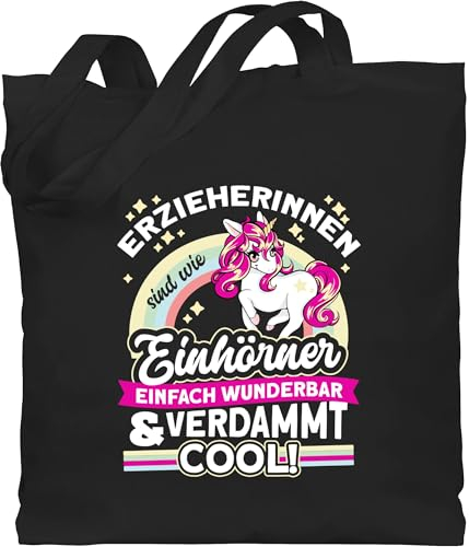 Baumwolltasche - Beruf und Job Geschenke - Erzieherinnen sind wie Einhörner - weiß - Unisize - Schwarz - tasche einhorn kollegen geschenk arbeit beutel weihnachten erzieher stoffbeutel erzieherin