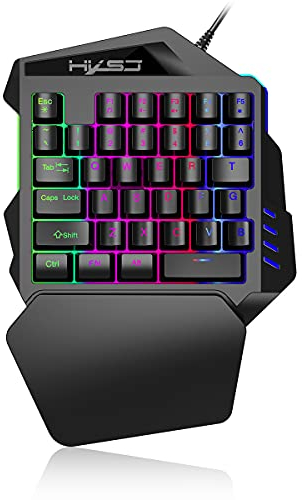 TOWEAR Clavier de jeu, 35 touches, clavier de jeu mécanique à une main avec rétroéclairage LED, repose-poignet, clavier de jeu filaire USB pour jeux LOL/PUBG, Mac/Window/PC