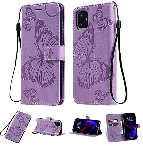 nancencen Handyhülle Kompatibel mit iPhone 12 Mini (5.4),Geldbörse PU Leder Flip Cover Schutzhülle Hülle Klapphalterungsfunktion -Einfarbig Schmetterling Lila