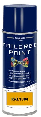 Tailored Paint 2K Direct Gloss Paint RAL Colour Code For Wood, Metal, Plastic, PVC, Car, Motorbike, Moped, Scooter, Tractor (Aerosol Paint Can, RAL1003 Signal Yellow)