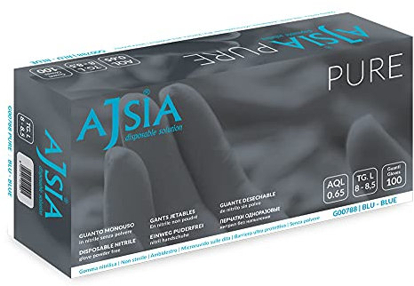 Ajsia guanti nitrile no polvere box 100 pezzi ambidestro CE0465 protezione rischio chimico e biologico (L)