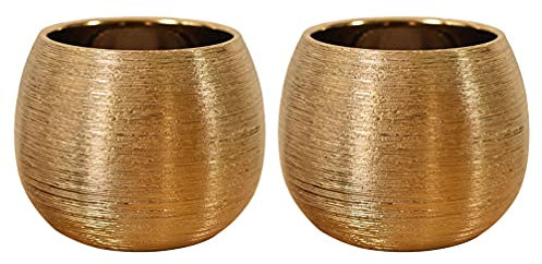 Angoily 2Pcs Sukkulenten Töpfe Keramik Pflanzer Container Indoor Kleine Blume Töpfe Kleine Runde Blume Töpfe für Afrikanische Veilchen Kaktus Gold